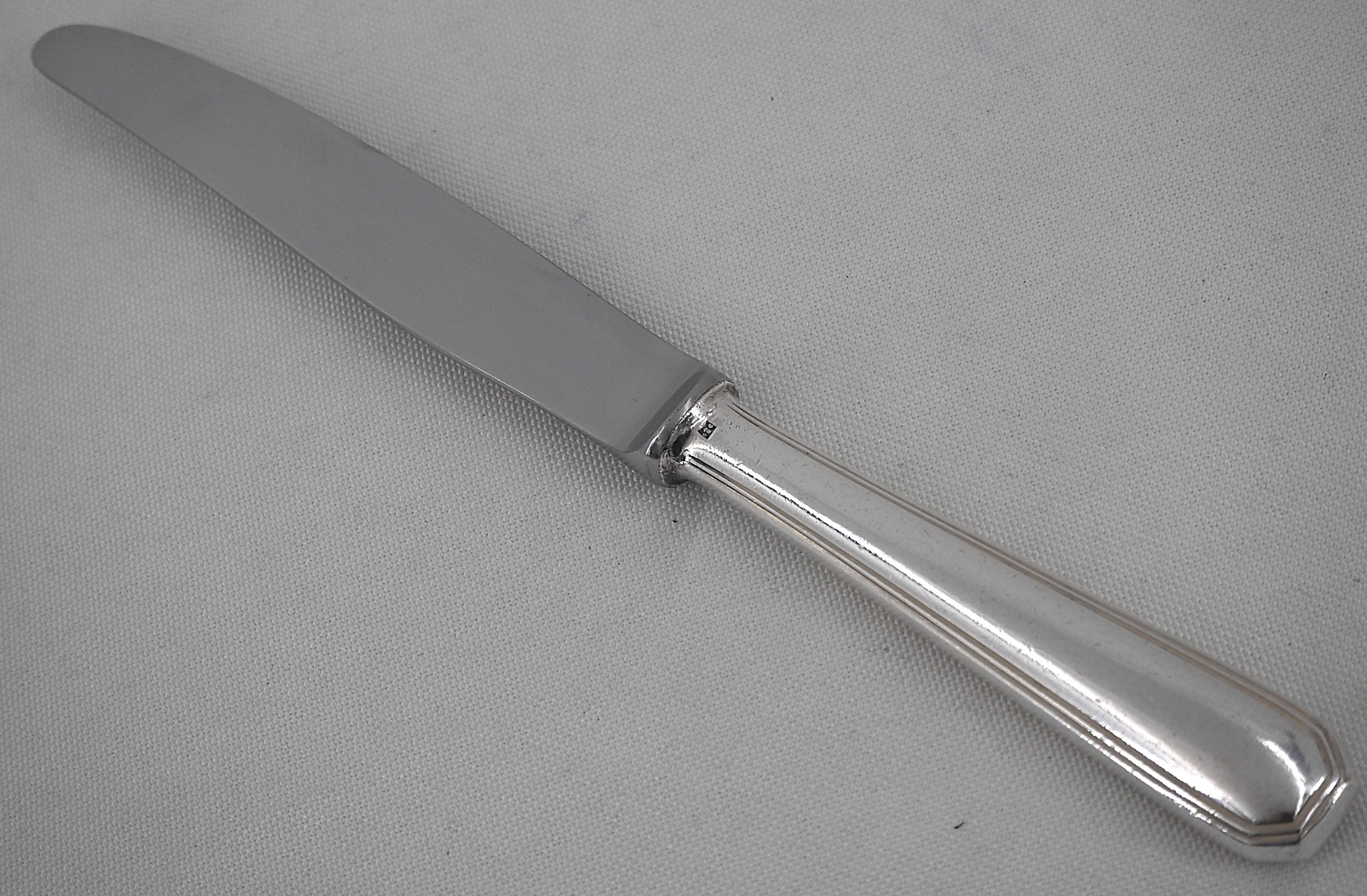 Christofle America, Art Deco, 4 silver-plated table knives, excellent condition.