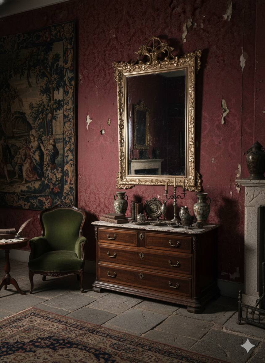 Antique Art Nouveau gilded mirror, 138cm