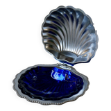 Shell pocket in silver metal and blue glass interior from the 60s and 70s
