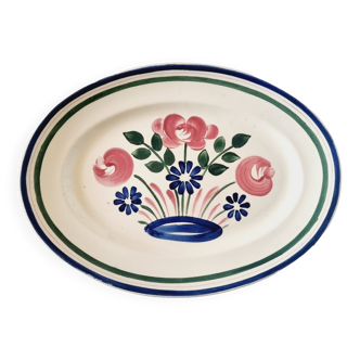 Grande Assiette Apéritive Ovale en Porcelaine Rustique HBCM Mulhouse Motif Printemp