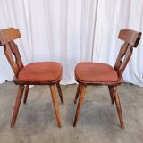 Ensemble de 2 chaises de salle à manger vintage tyroliennes en bois, style ferme autrichienne alpine