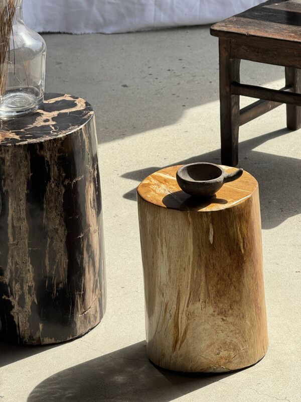 Petite table d'appoint en bois pétrifié orange H28 D18 - 3332