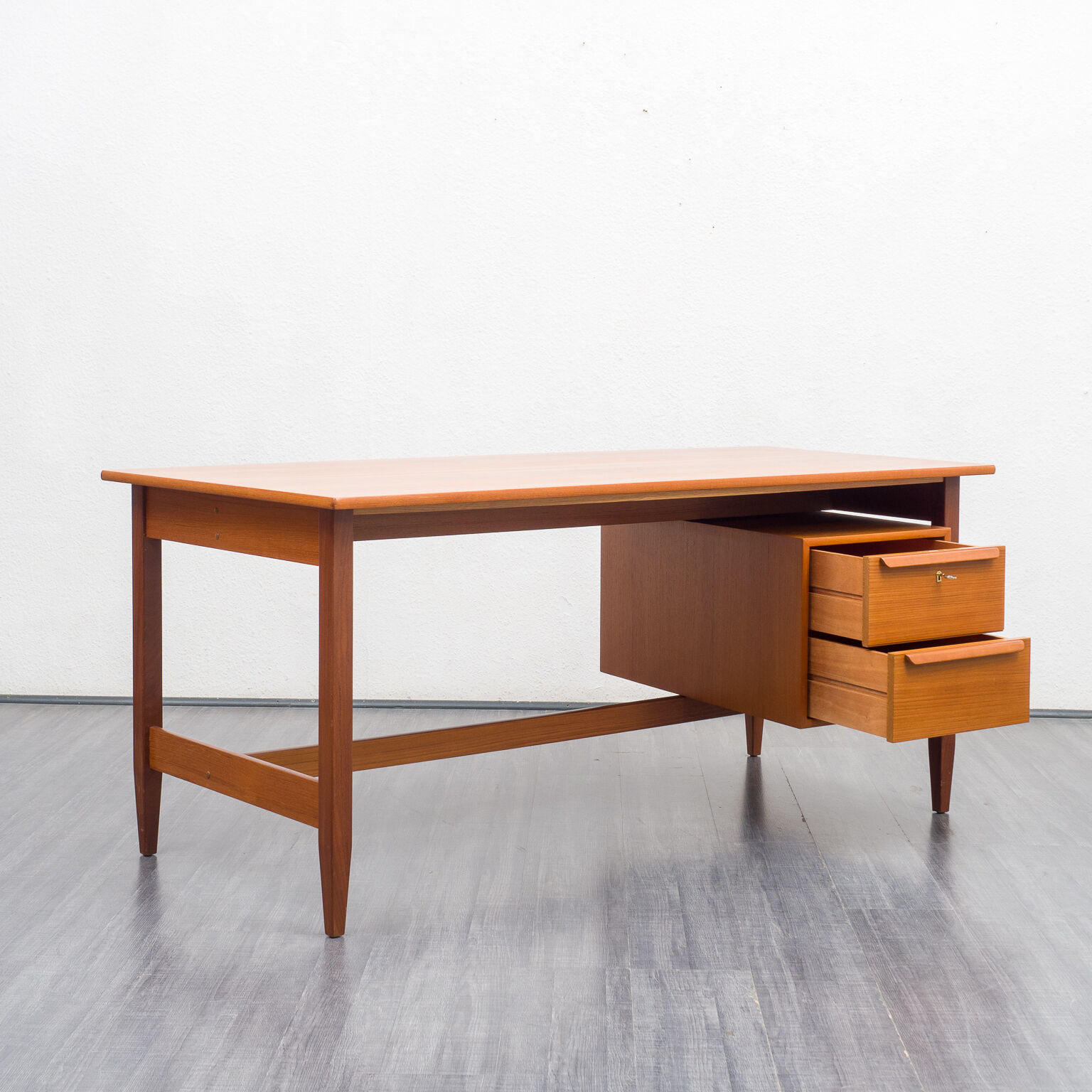 50s desk, teak, curved top, restored
