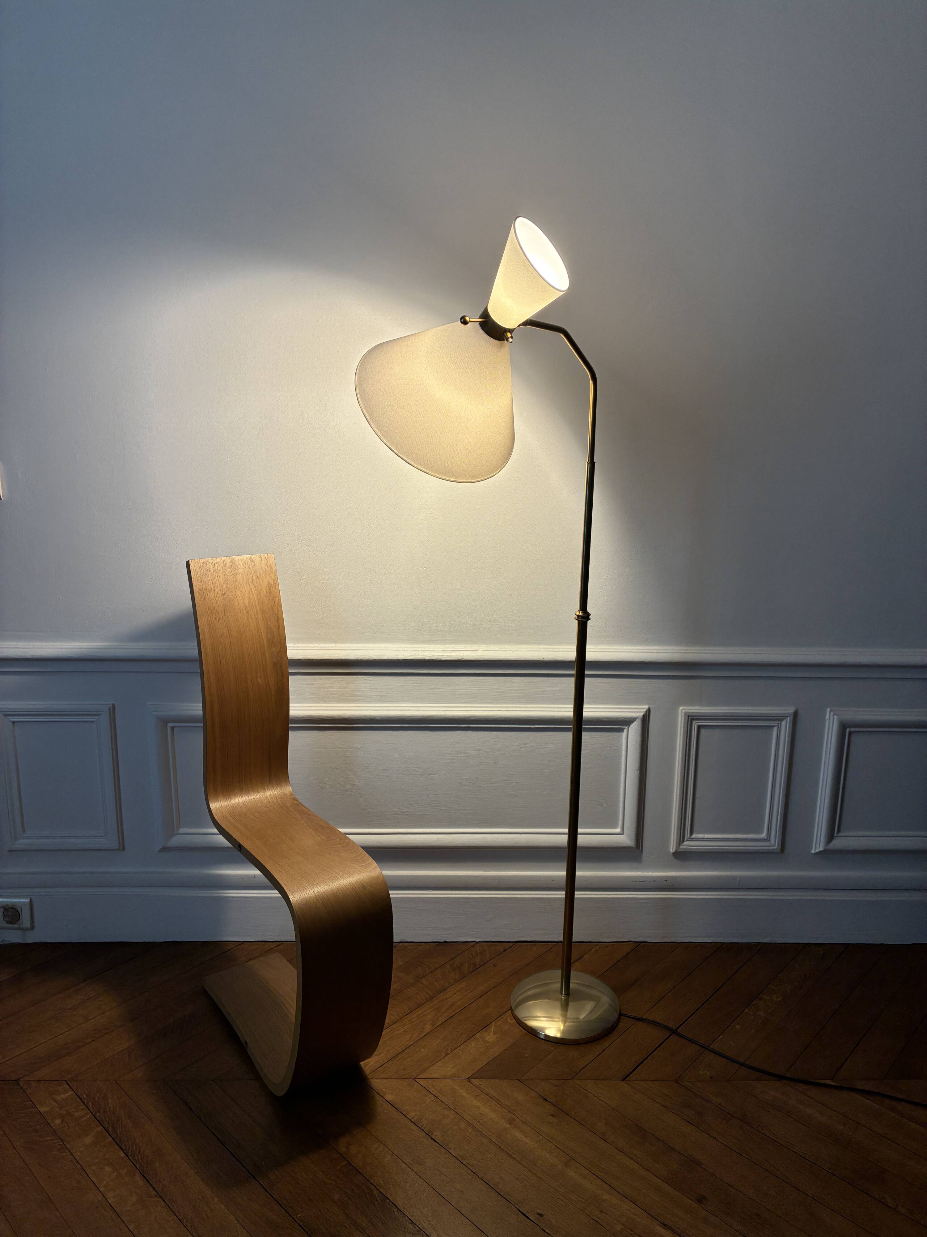 Adjustable Diabolo floor lamp in brass - 1950s