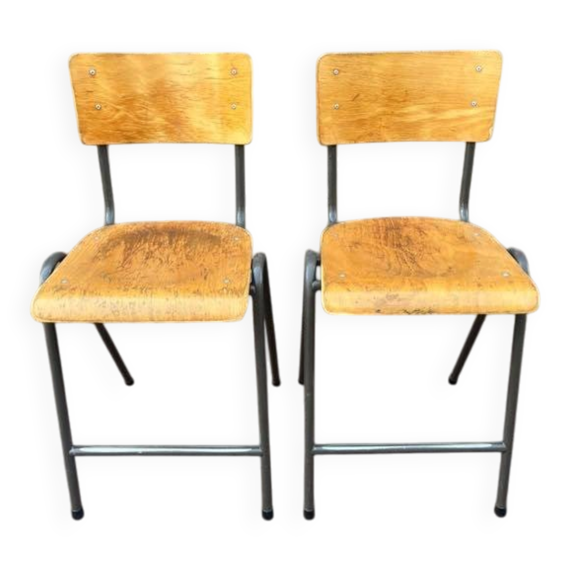 Industrial high stool Toupie in wood and metal, 1960s