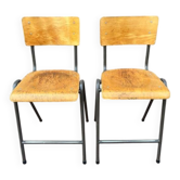 Industrial high stool Toupie in wood and metal, 1960s