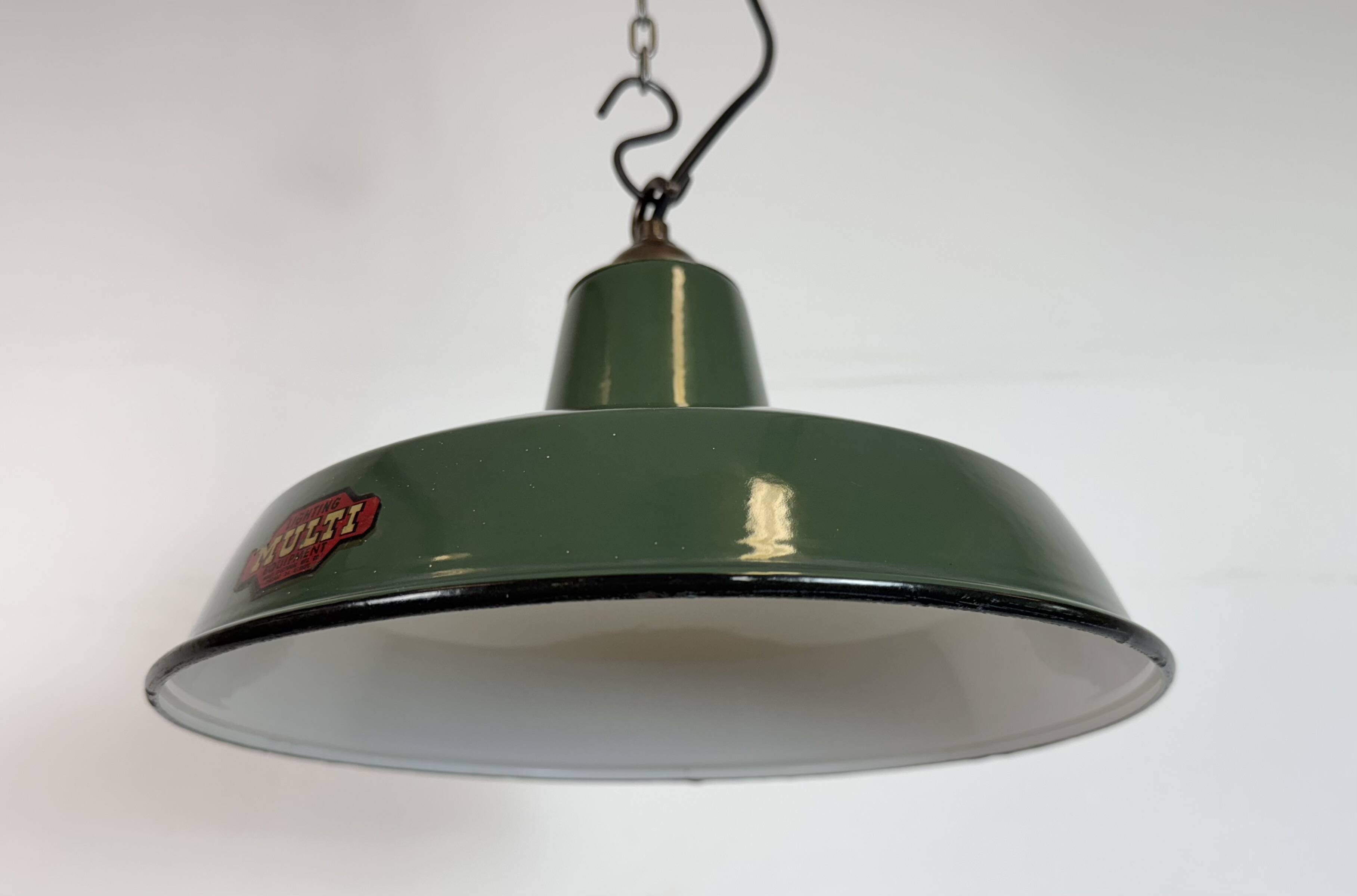 Industrial Green Enamel Factory Pendant Lamp from Multi Electrical Co,1960s