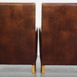 Set of 2 Sheepskin Leather Art Deco Design Armchairs