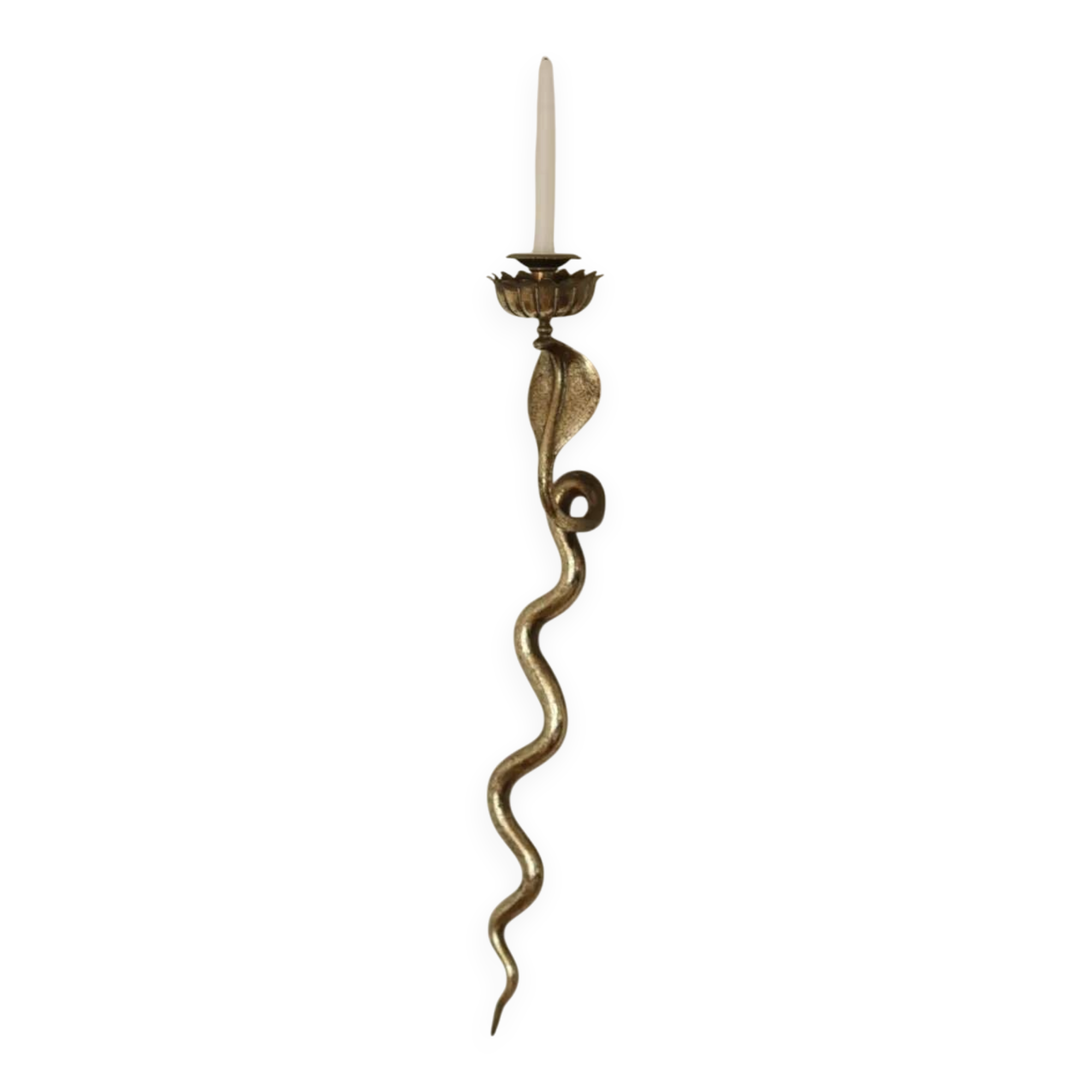 Pair of Neo-Egyptian Style Engraved Brass Wall Sconces Featuring Cobras