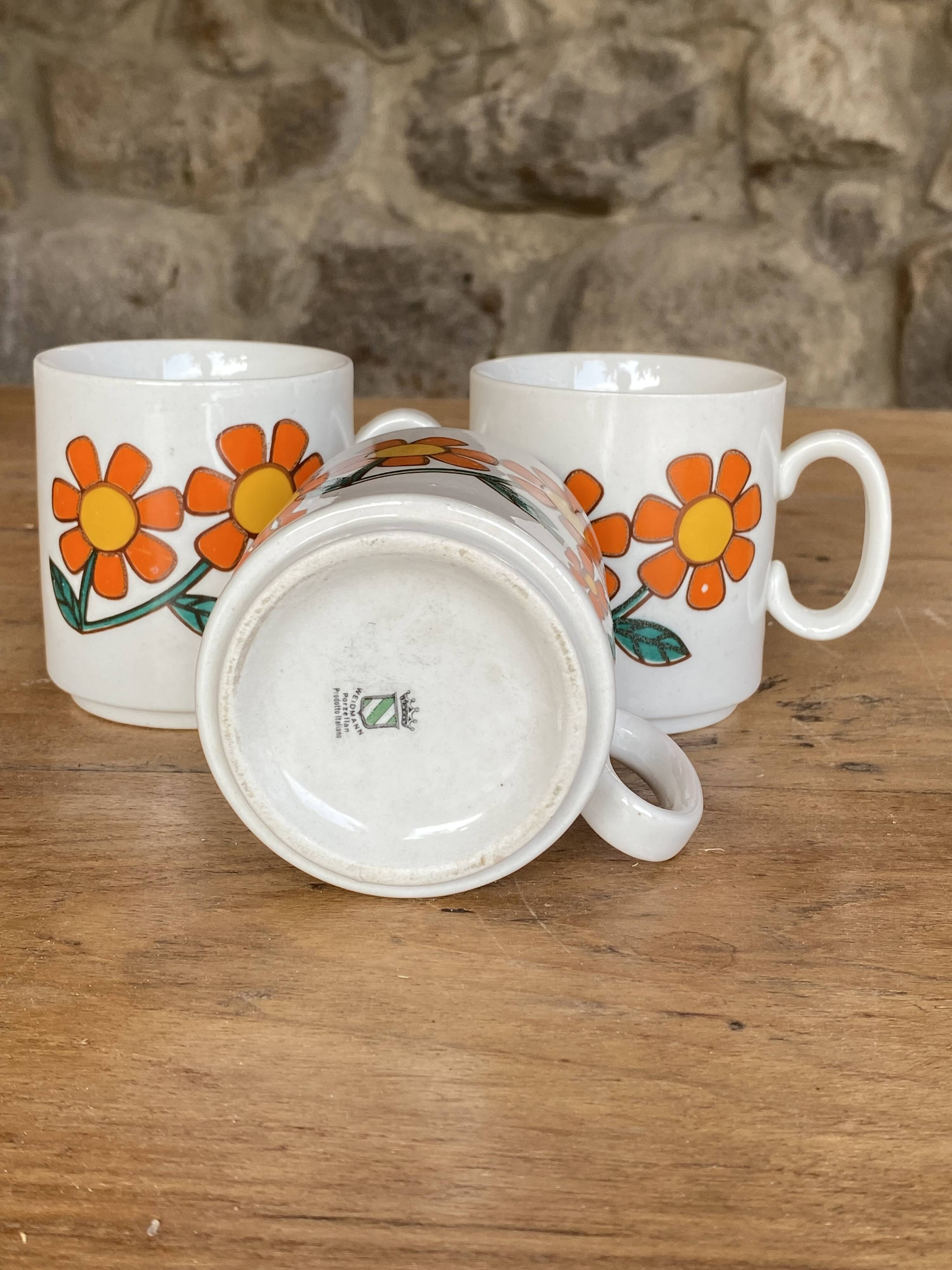 3 italian retro floral mugs