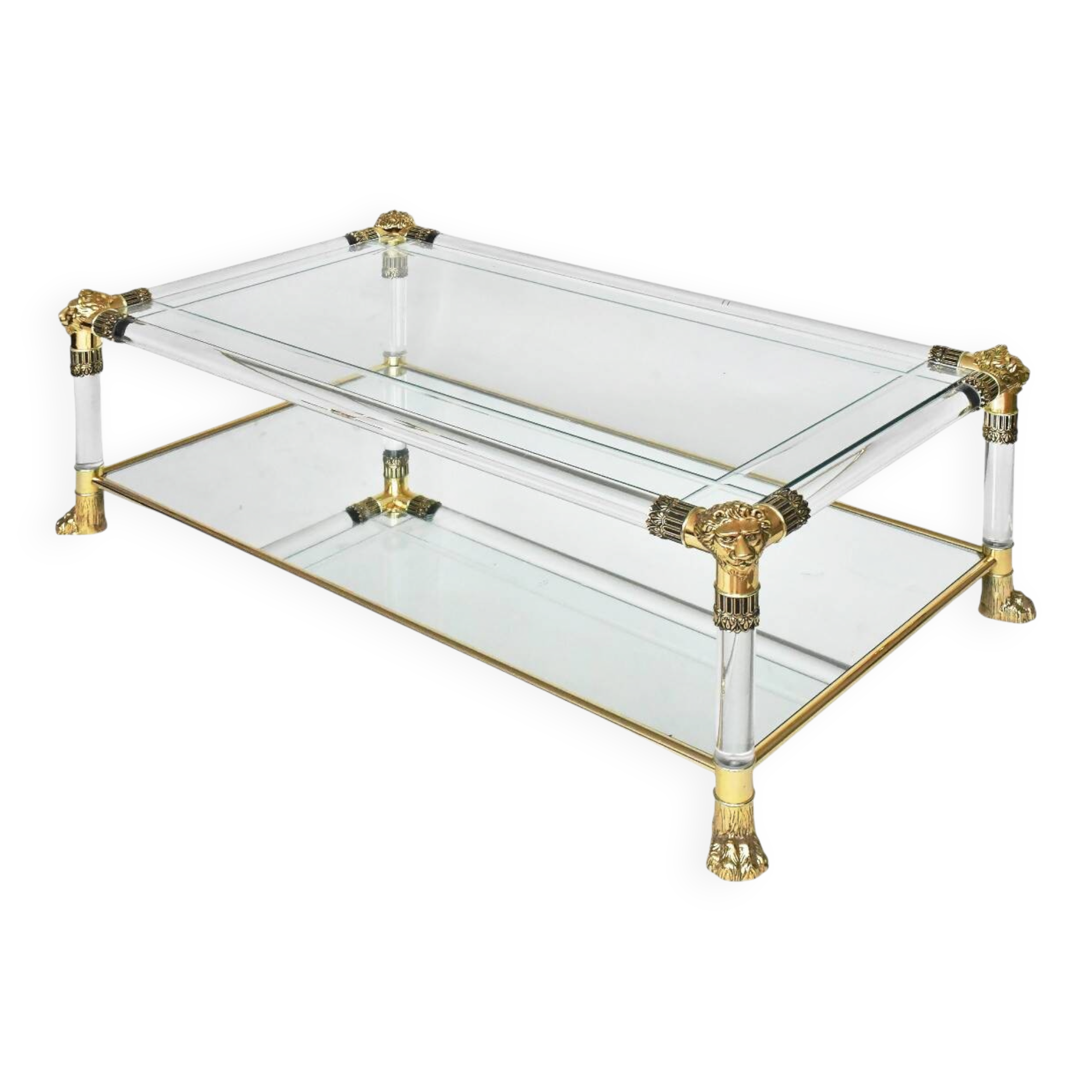 Plexiglass coffee table in Hollywood Regency style