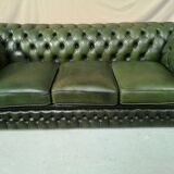 3-seater green leather Chesterfield sofa