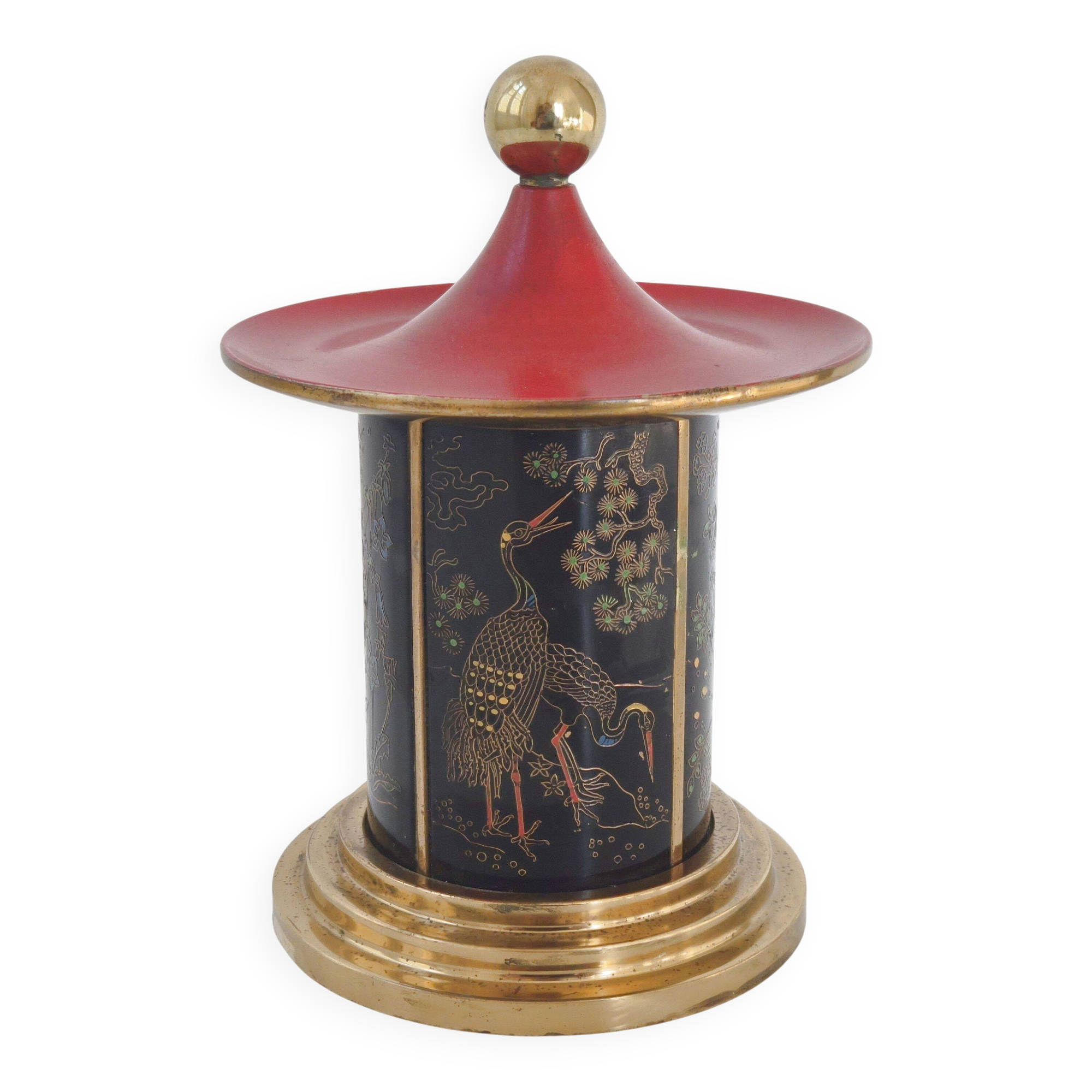 VINTAGE 1950 CIGARETTE DISPENSER PAGODA METAL & BRASS CIGARETTE HOLDER