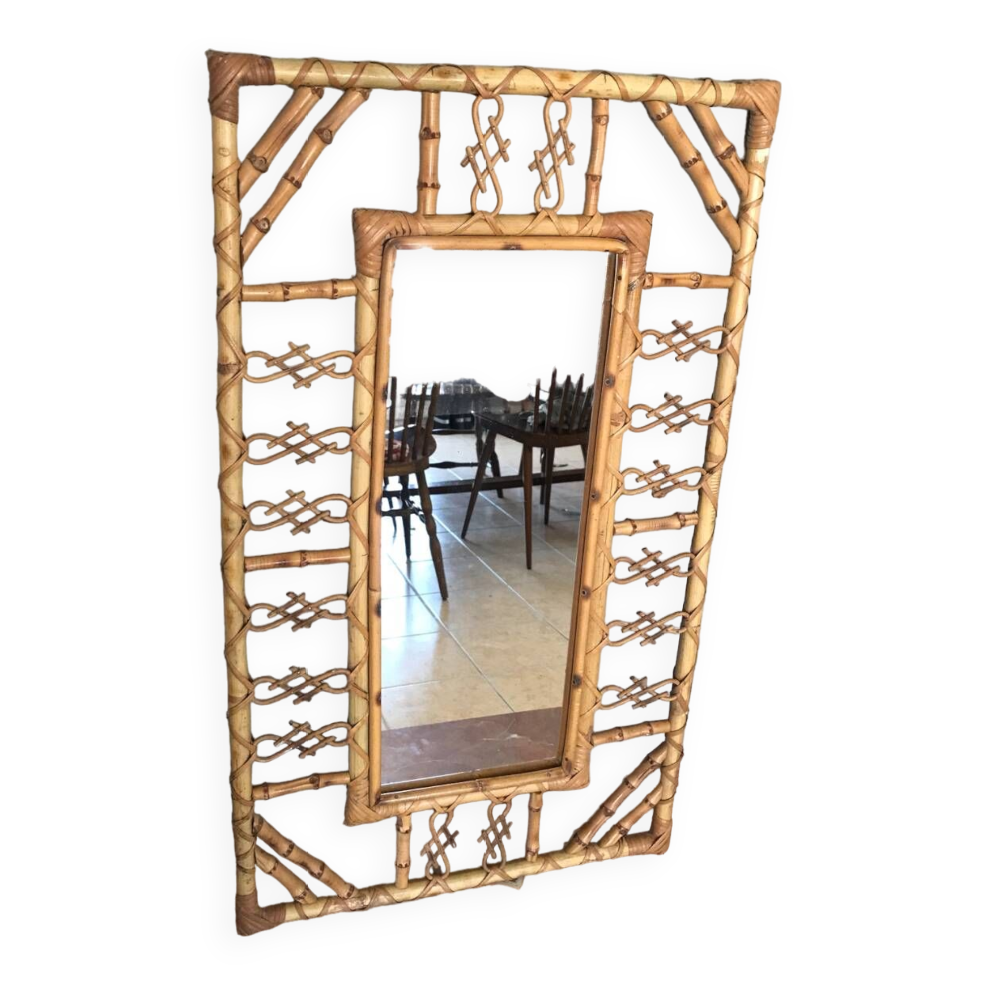 Bamboo rattan mirror design 1960 Chinoiserie