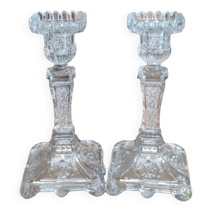Ancienne paire de bougeoirs - verrerie