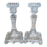 Old pair of Portieux glassware candlesticks