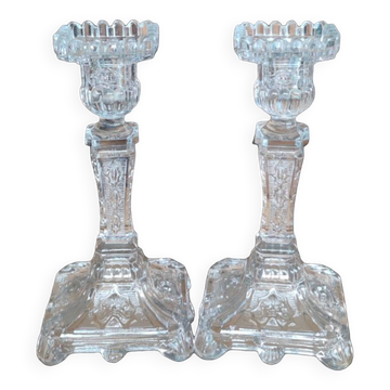 Old pair of Portieux glassware candlesticks