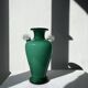 Green glass vase with a blown glass handle, Art Deco.