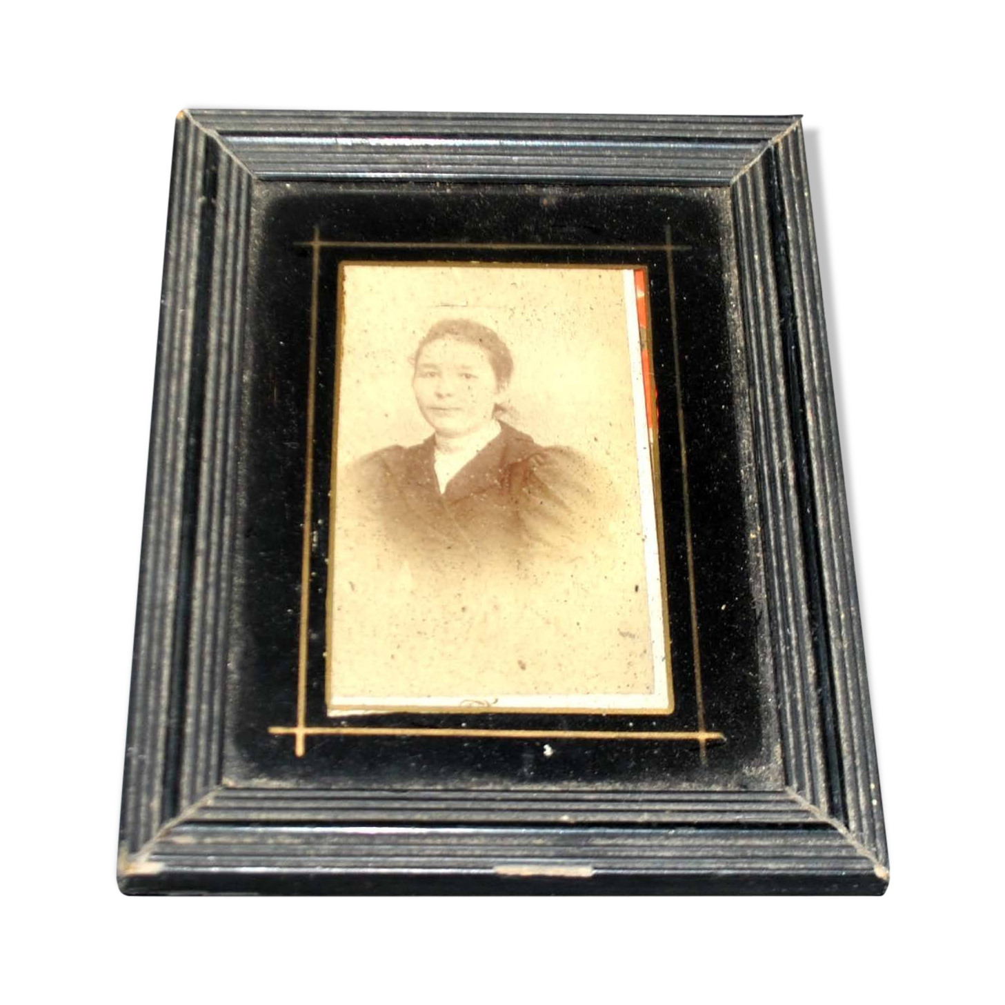 Old frame in black wood and painted glass fixed under glass 1900 - old sepia photograph
