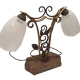 art deco table lamp marble base wrought iron frame hexagonal tulip imp belgium