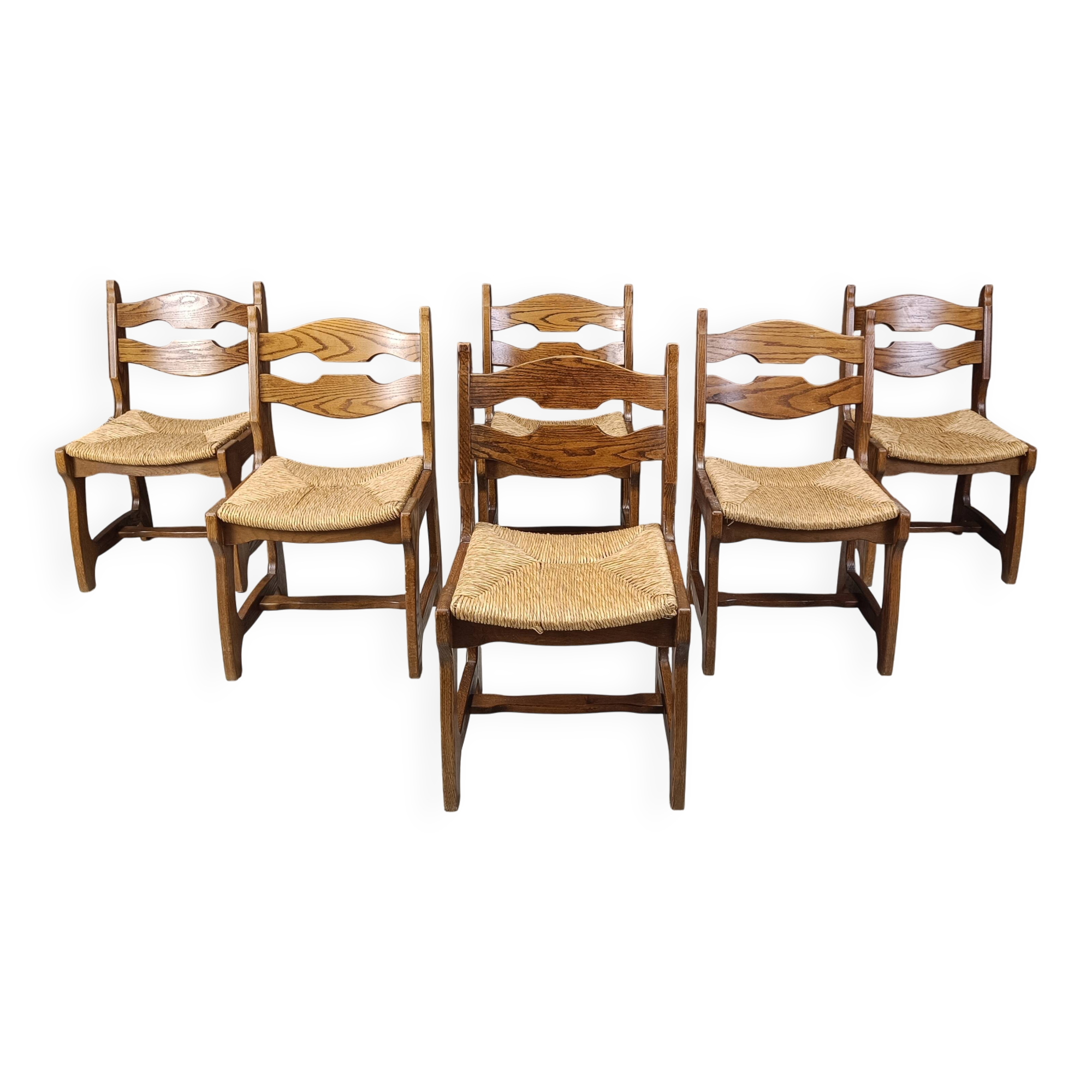 Vintage oak and wicker dining chairs, 1960s