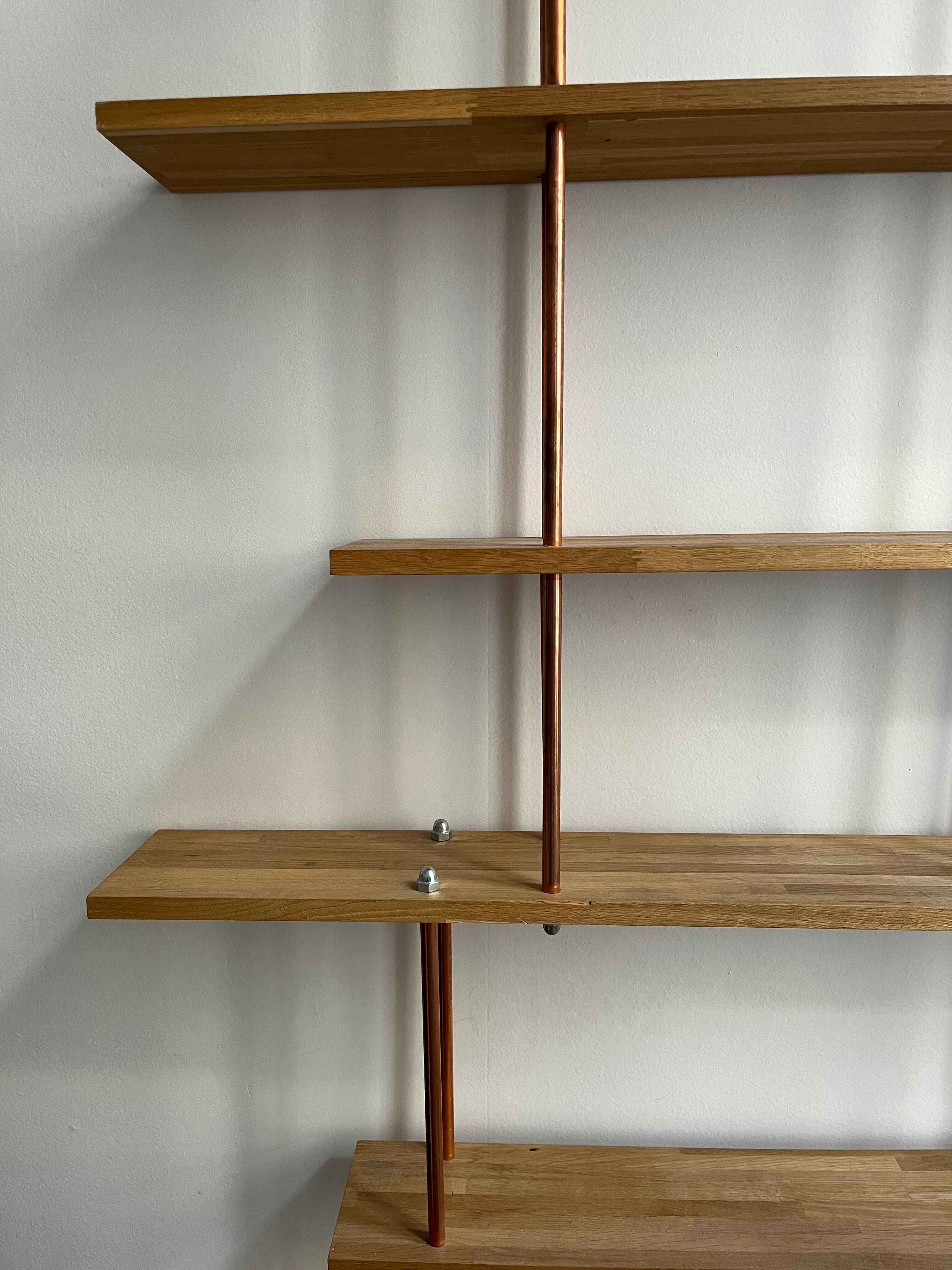 Oak and copper bookcase