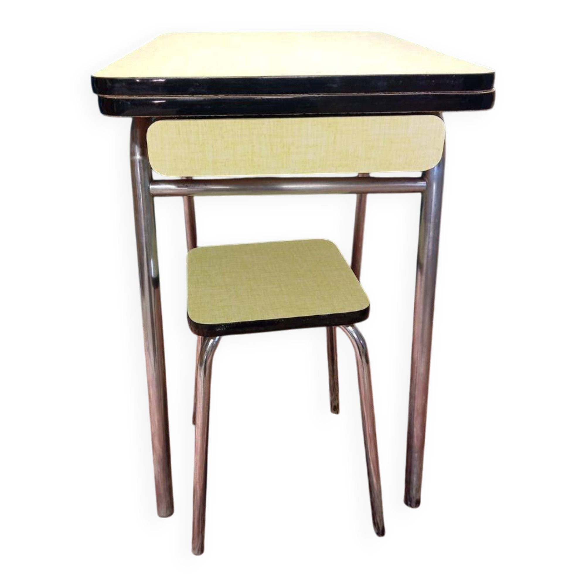 Yellow formica table + stool