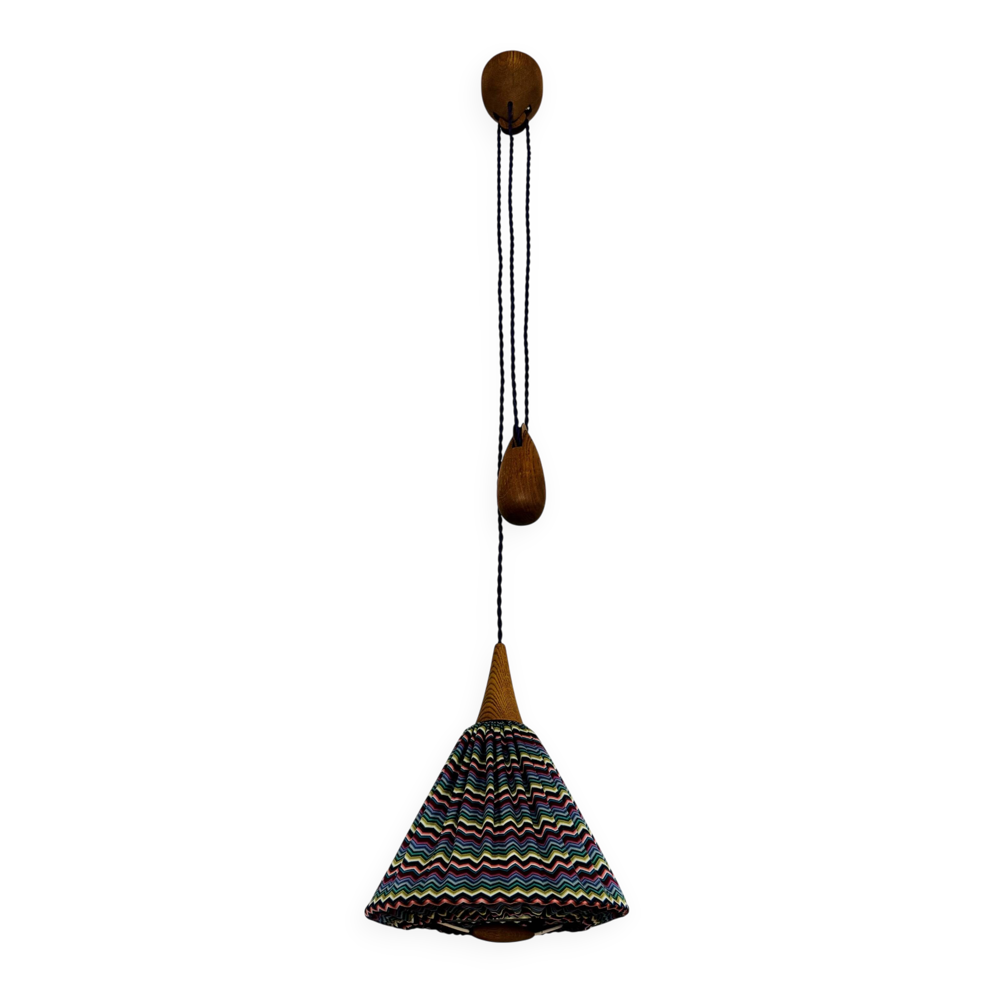 Oak Pendant Lamp with Counterweight by Uno and Östen Kristiansson