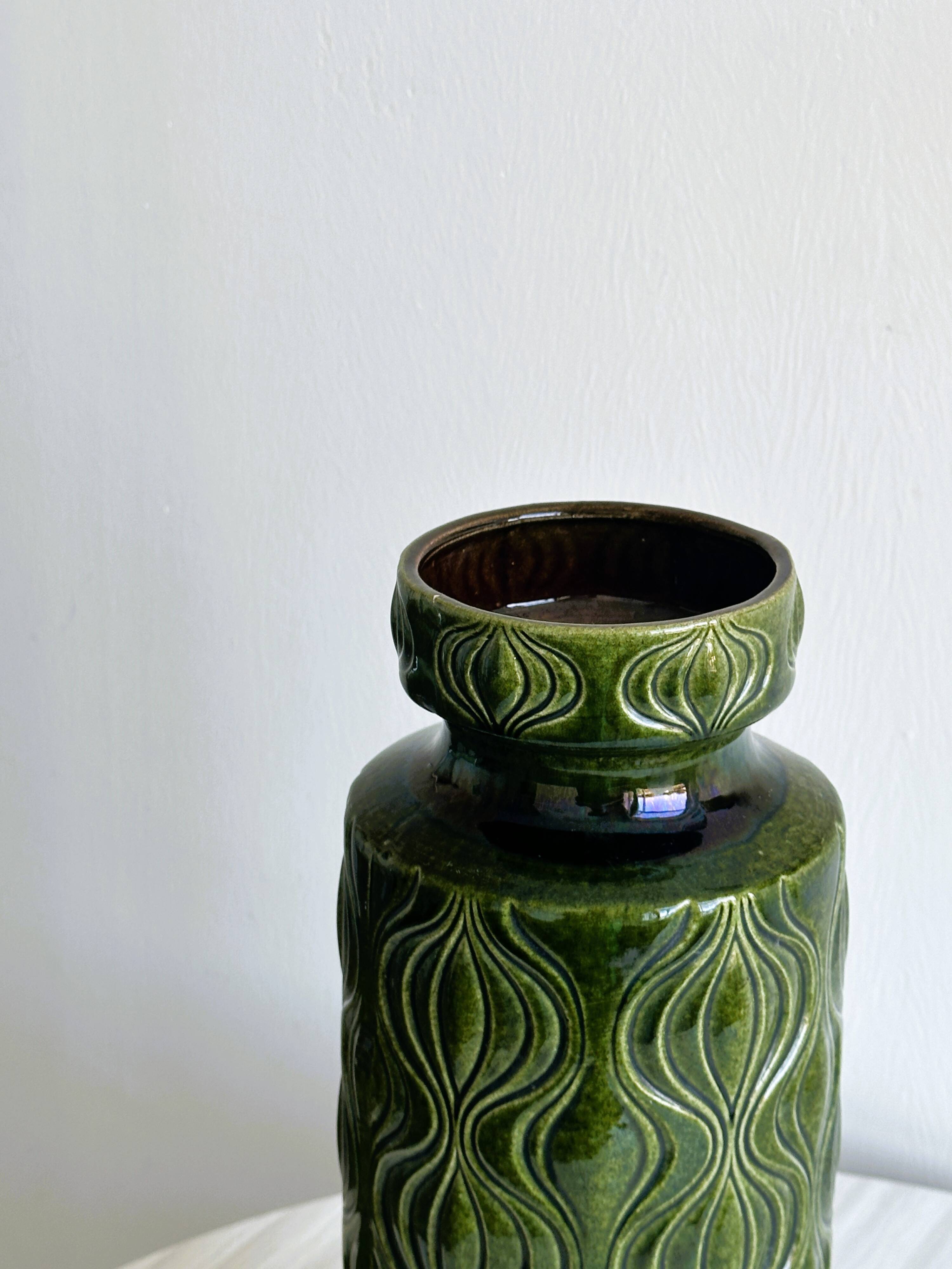 Large textured green ceramic vase