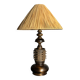 Brutalist wood turned and cast iron large table lamp, 1960s