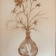 Signed still life monochrome sepia painting "dried flowers"