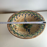 Glazed ceramic dish with green and blue floral decoration – vintage southern earthenware – handmade