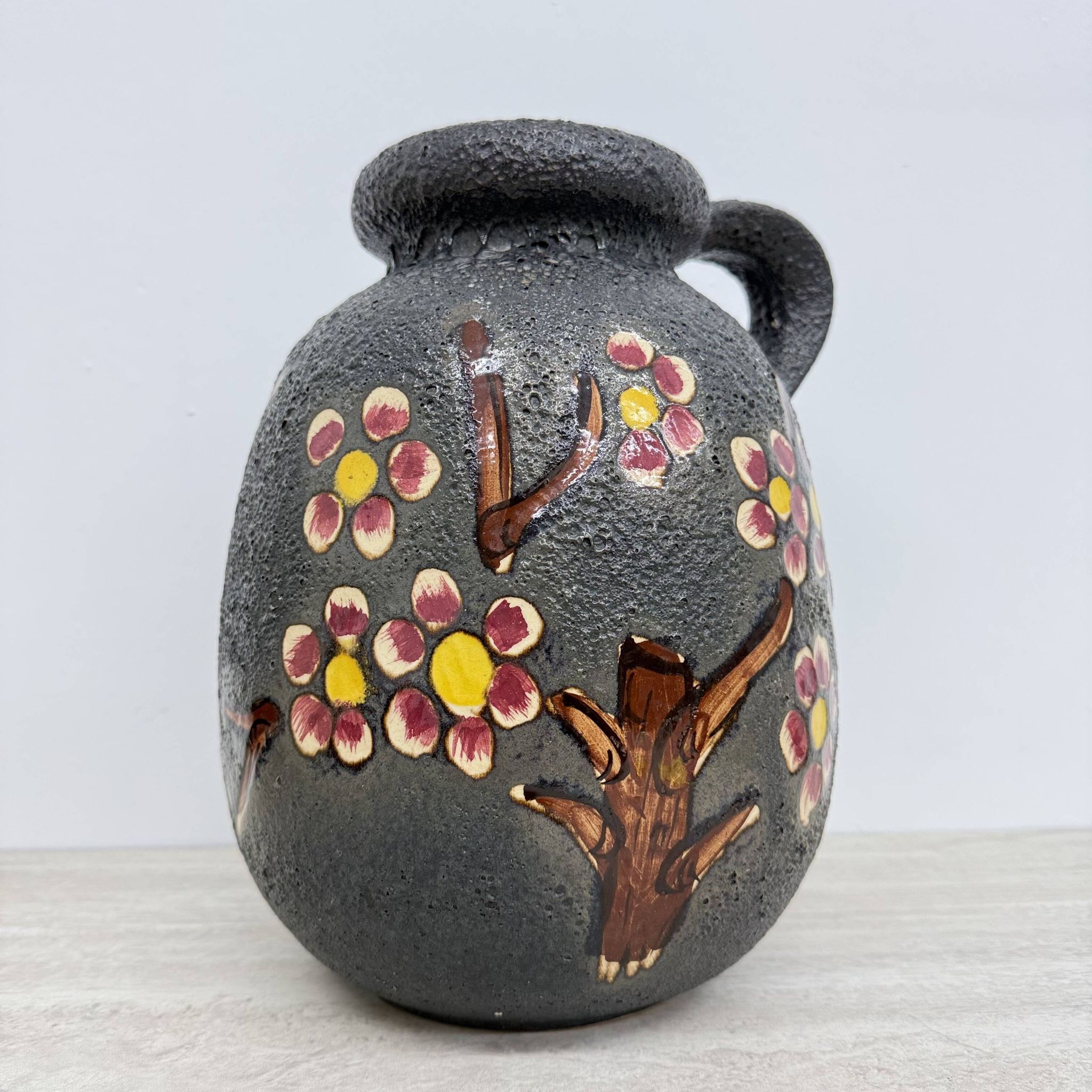 Mid-century design ceramic Scheurich vase with blossom , 1970’s