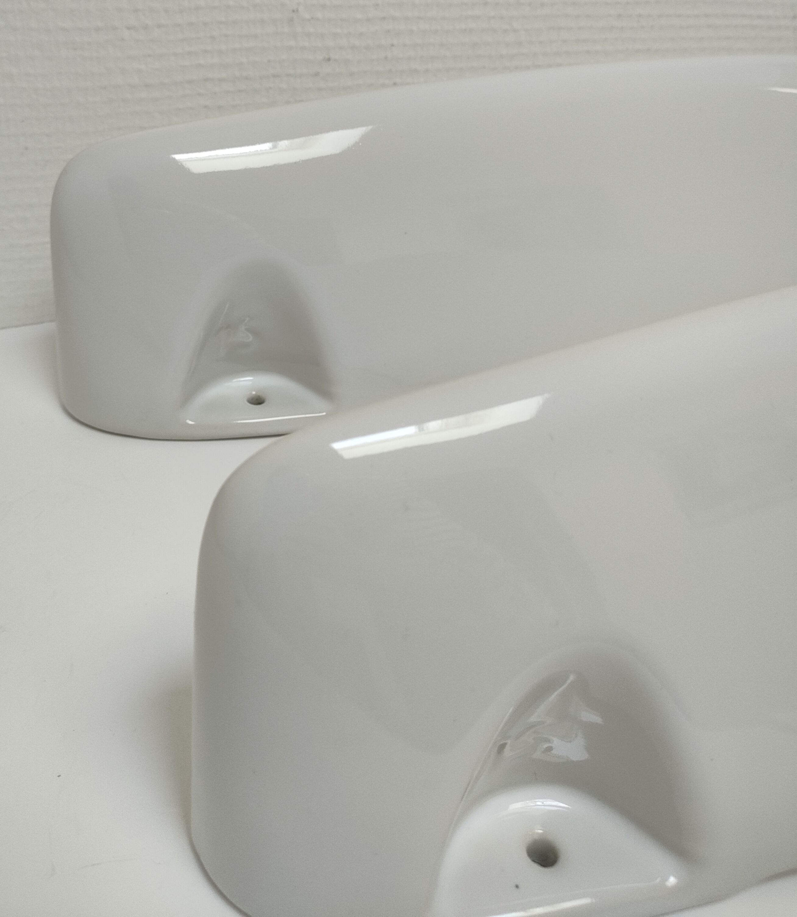 Two wall shelves ceramic glazed white vintage