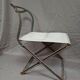 Chaise de jardin ancienne basse pliante métal tissus 1900