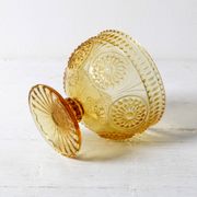Godinger Amber Honey Pressed Glass Pedestal Bowl – Vintage USA 2000s