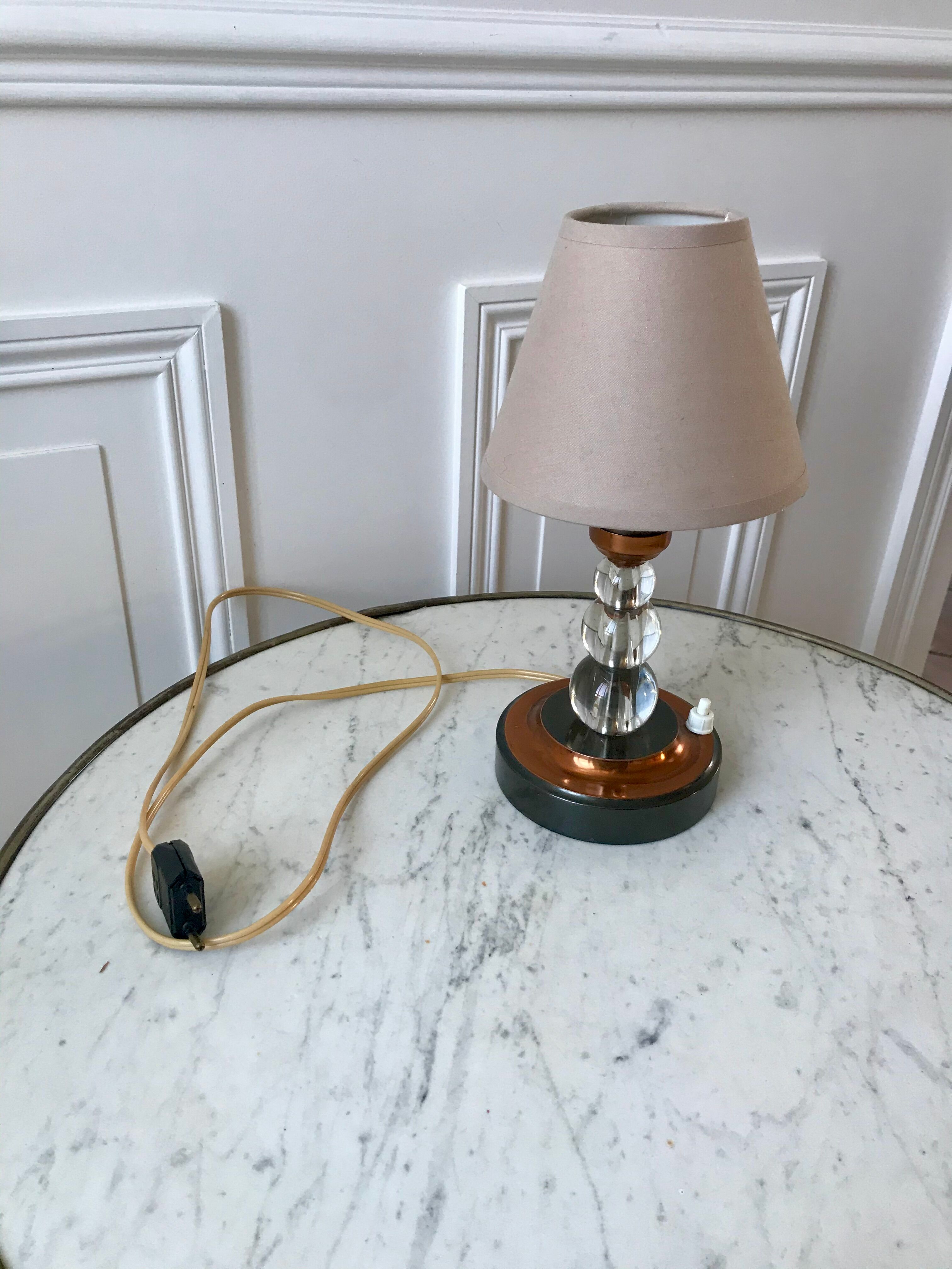 Lampe à poser en cuivre et verre art déco années 30