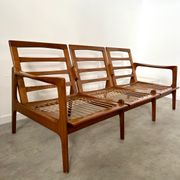 Lot armchairs and sofa 60 years Scandinavian design in vintage blond teak