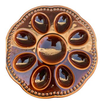 Dish plate for 8 eggs slurry in glazed ceramic brown vintage