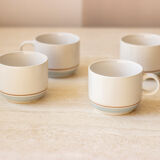 4 coffee cups - pale blue and brown border - Japan