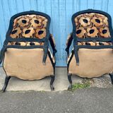 Paire de fauteuils à la reine laqués. Napoléon III, XIXe siècle