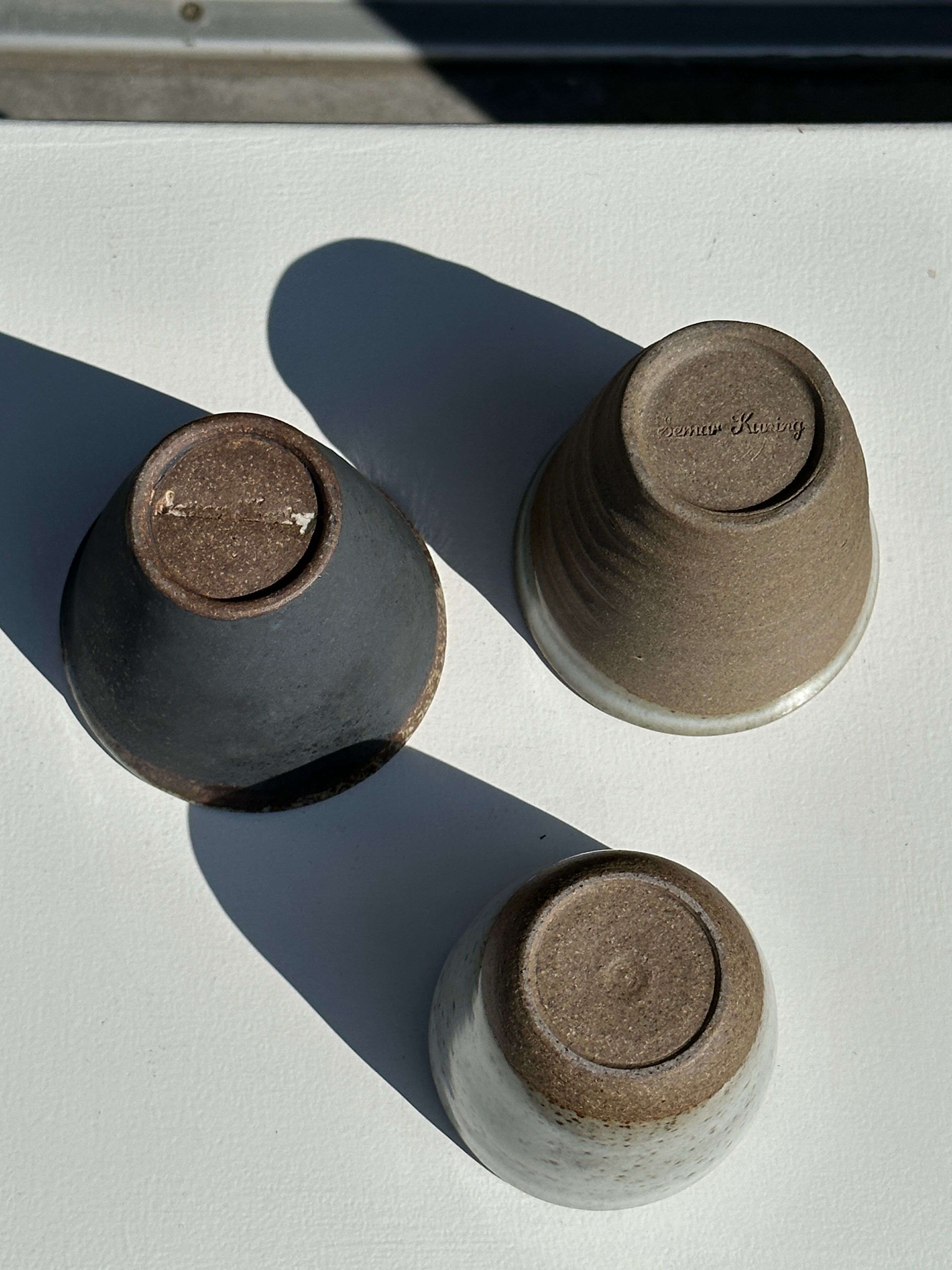 Set of 3 cups / mug in Indonesian ceramic (black, matte brown & speckled glazed)