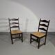 Set of 2 oak, rustic, farmhouse, ladderback dining chairs with rush seats