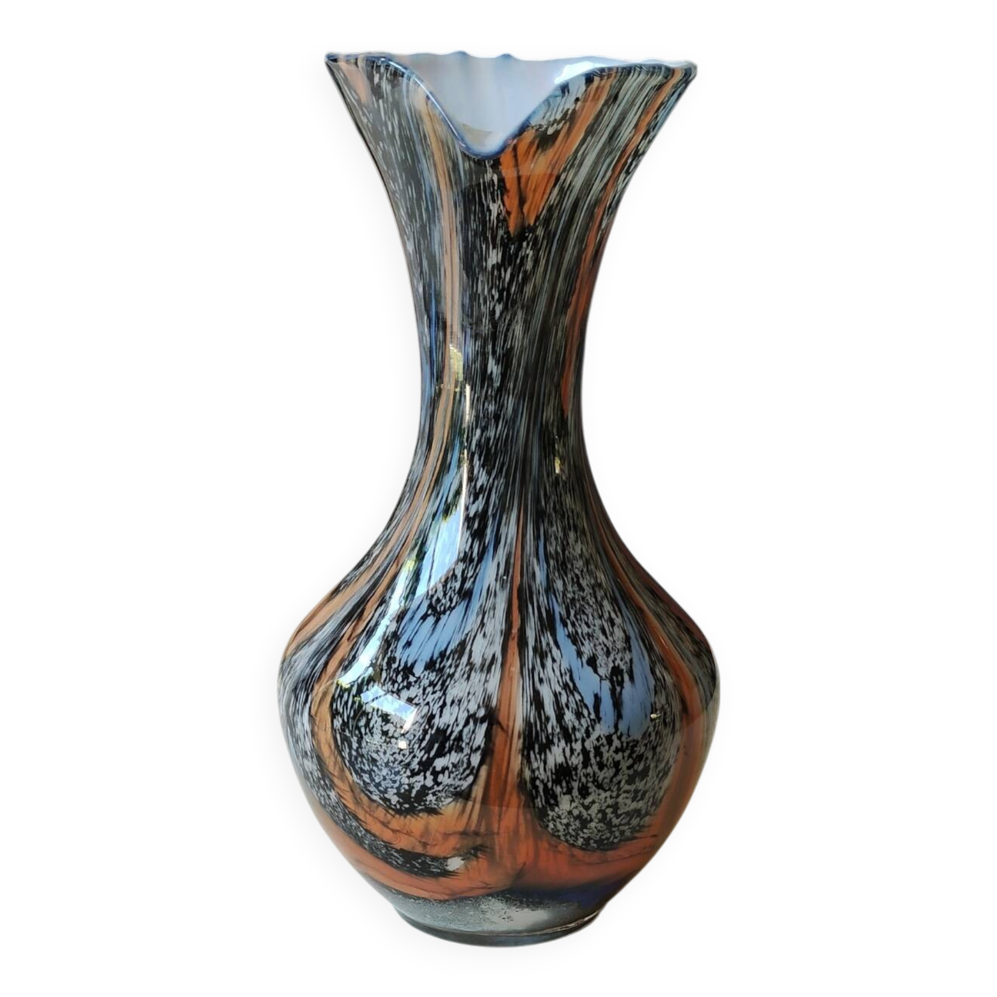 Murano Art Glass Carafe Vase/Carlo Moretti, Speckled Swirls