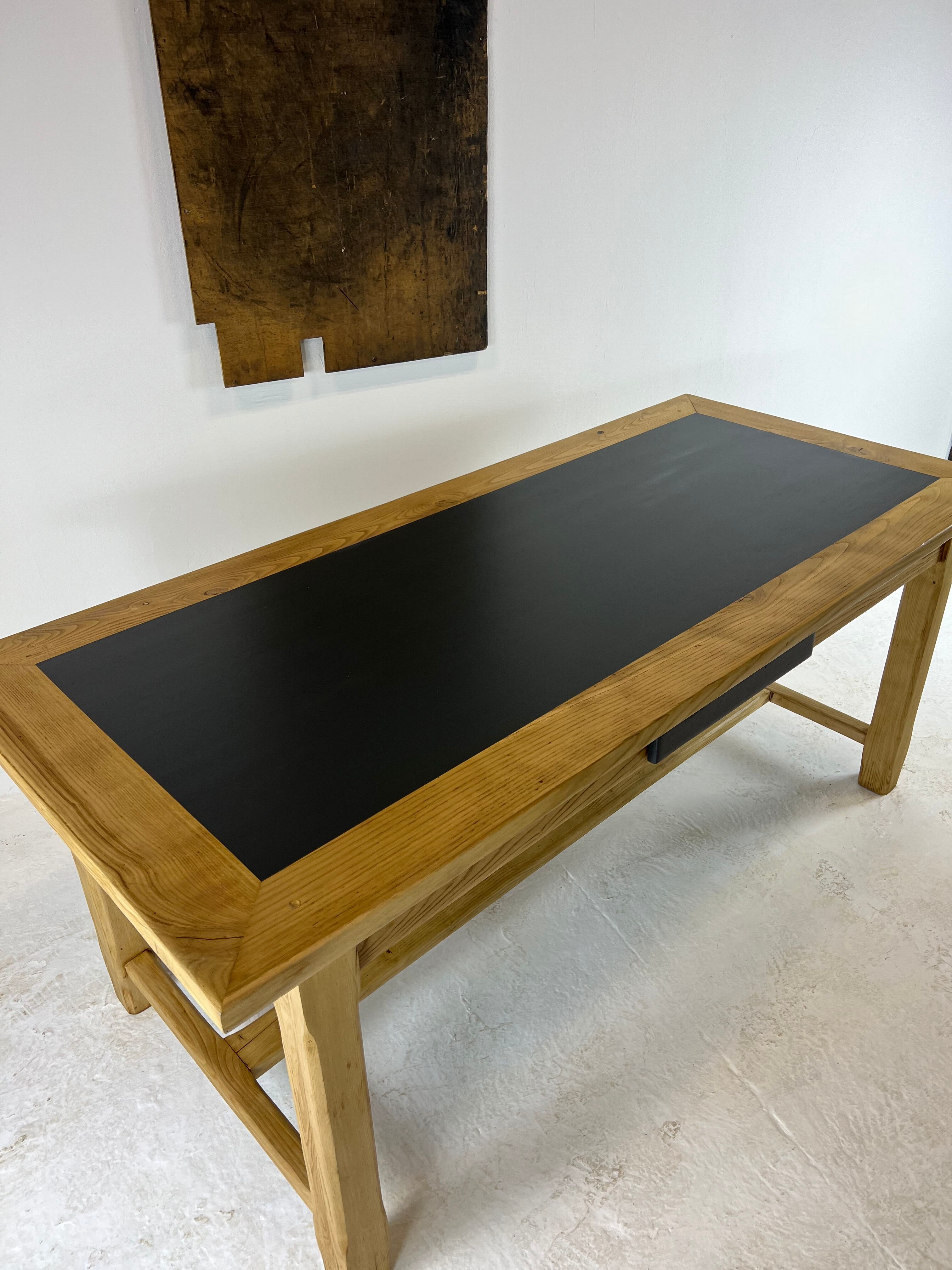 Oak farmhouse table, black top