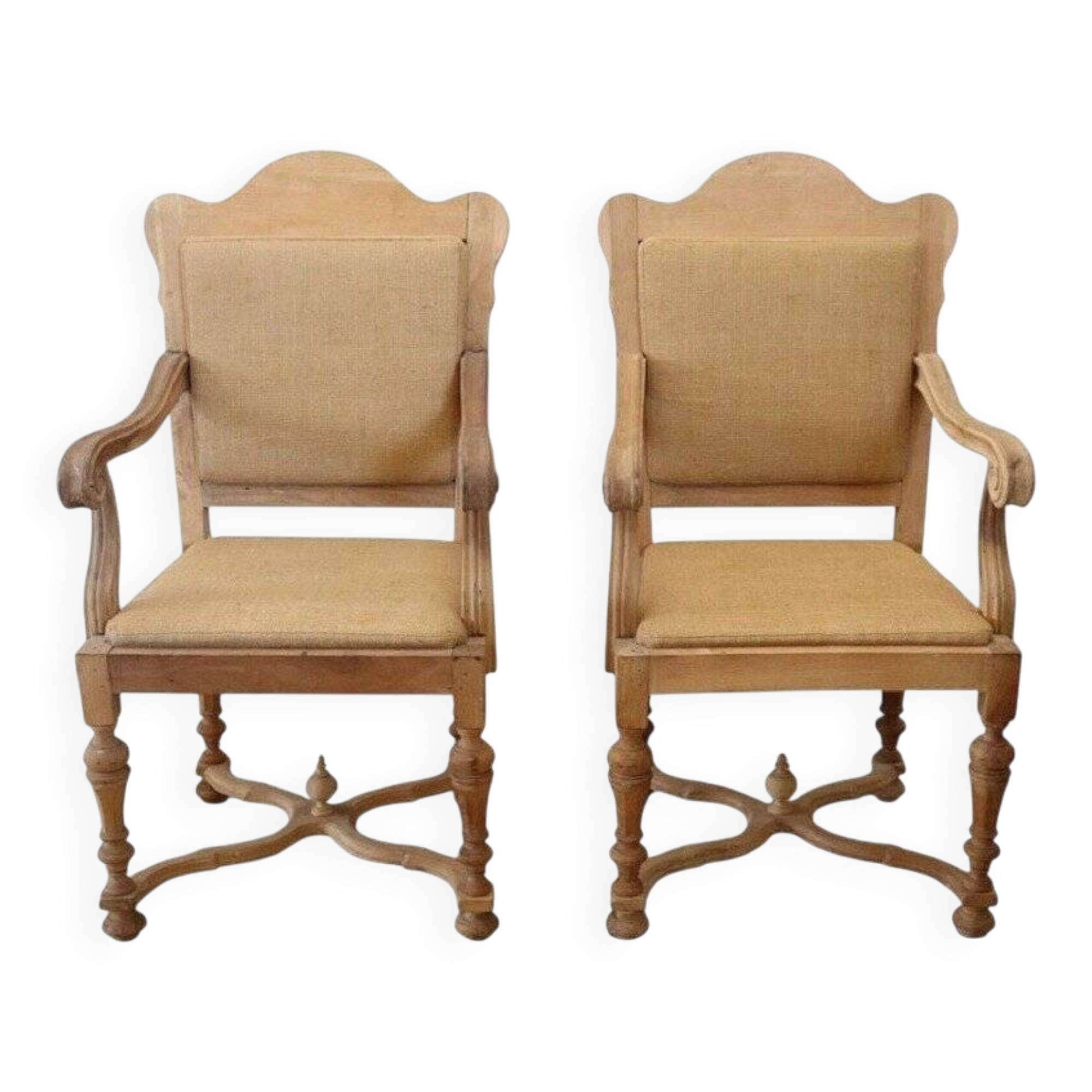 Jute and poplar wood armchairs, 1930s, set of 2