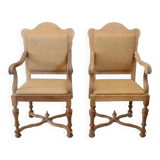 Jute and poplar wood armchairs, 1930s, set of 2