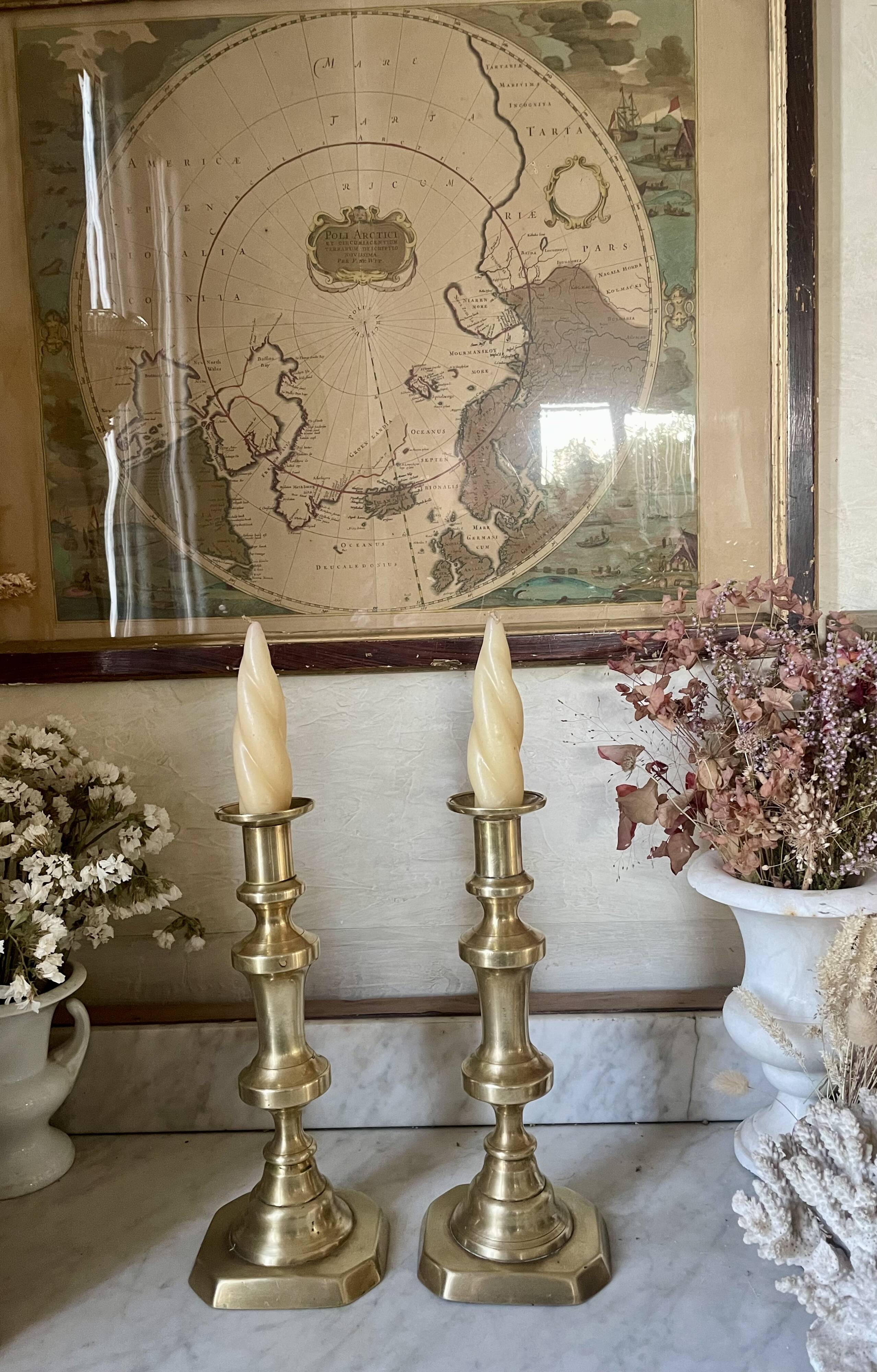 Pair of brass candlesticks from the 19th century.