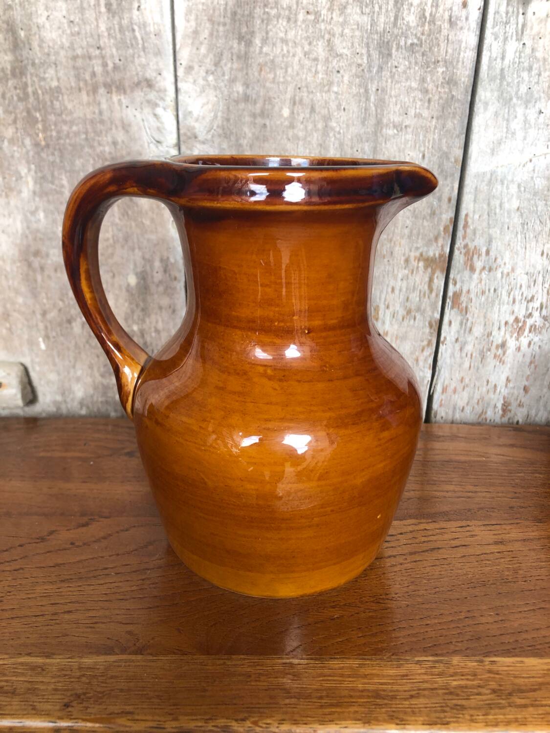 Old ST CLÉMENT vintage brown ceramic pitcher