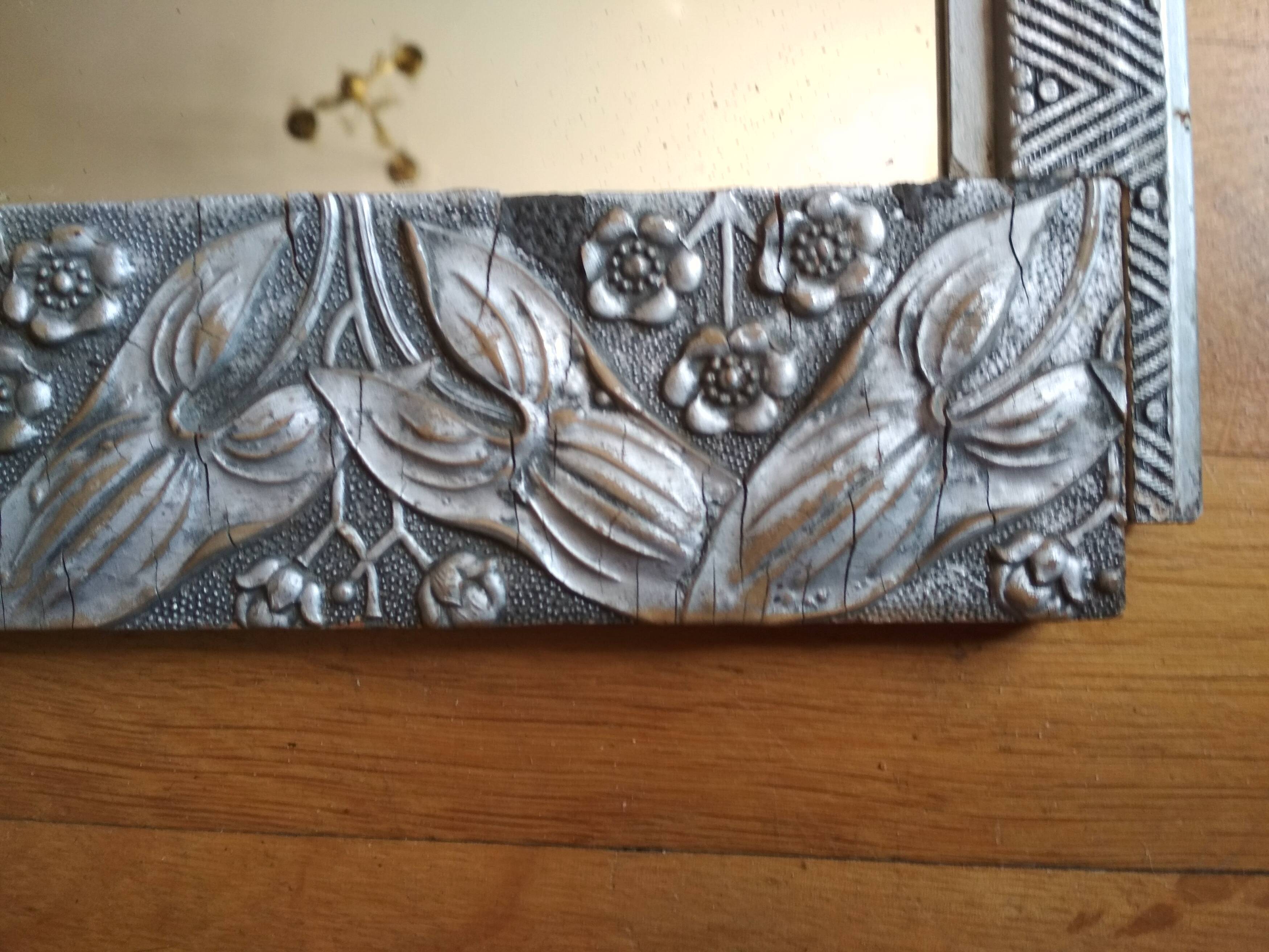Mirror Art Deco silvered-frame wood and silver mouldings-rectangular ice years 1930 36x59cm